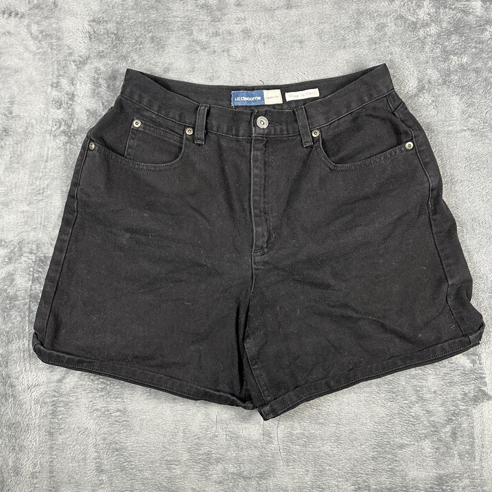 Liz Claiborne Shorts Womens 10 Black Denim Cotton Classic Fit Dark Wash Casual